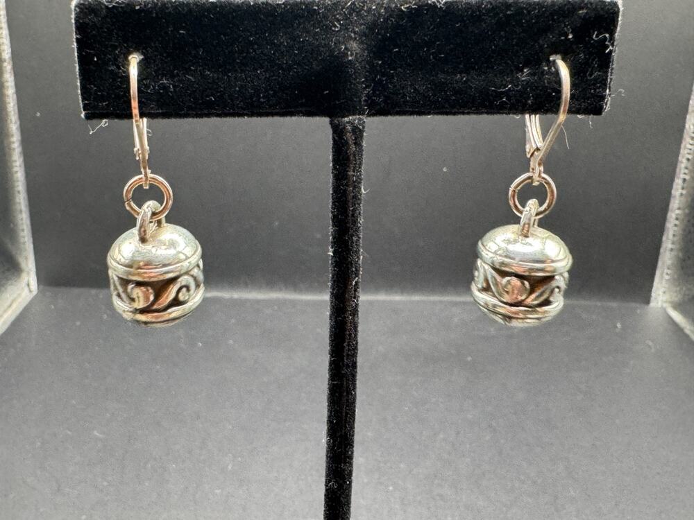 Vintage Sterling Silver 925 Signed Bali Scroll Design Dangle Leverback Earrings